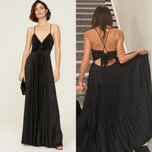 A.L.C. Aries Satin Pleated Maxi Dress Gown Long Cutout Sleeveless Black Size 6 - Picture 1 of 16